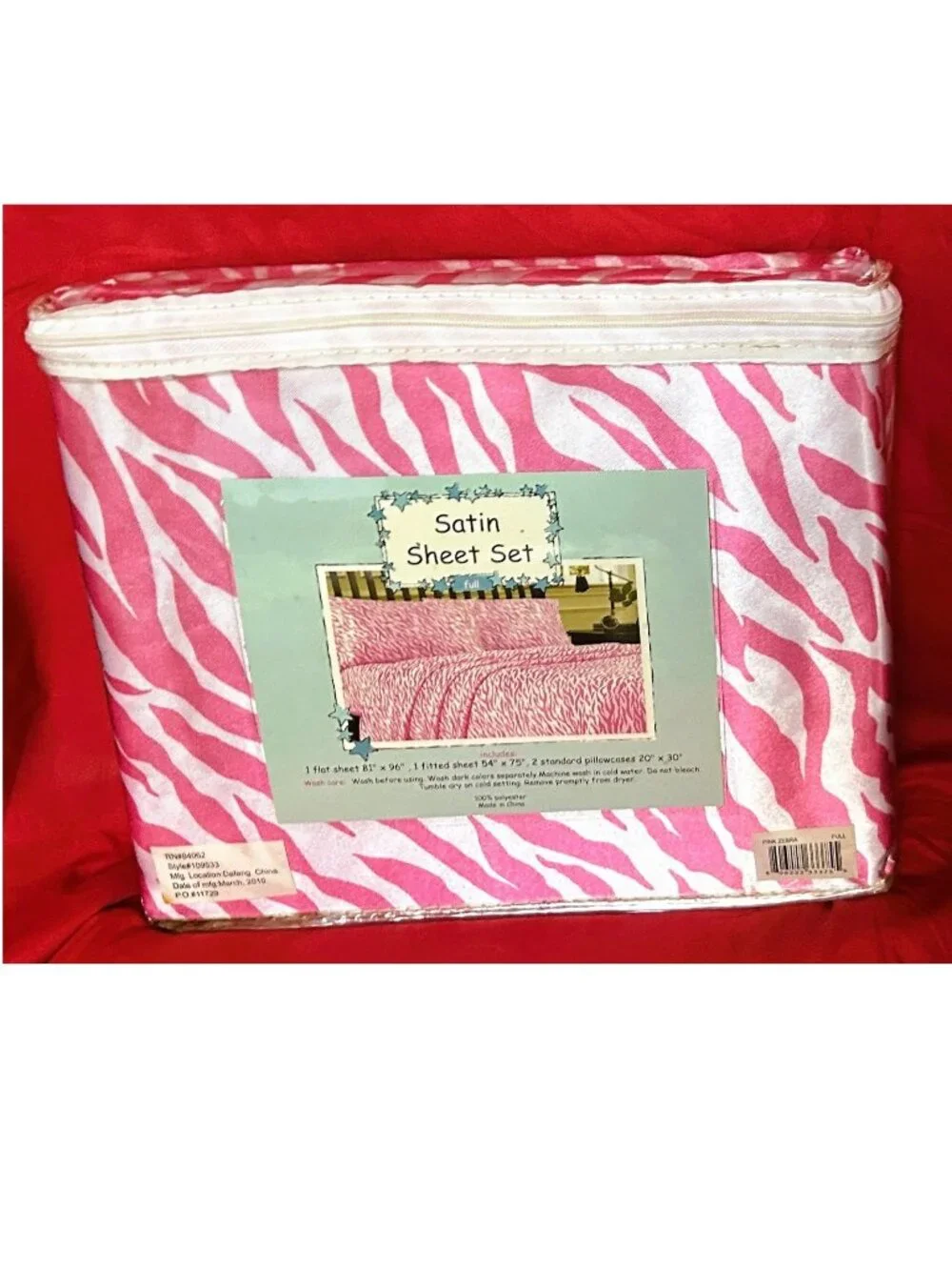New~Satin~FULL size~Pink ZEBRA animal prints~4 Piece bed Sheet Set